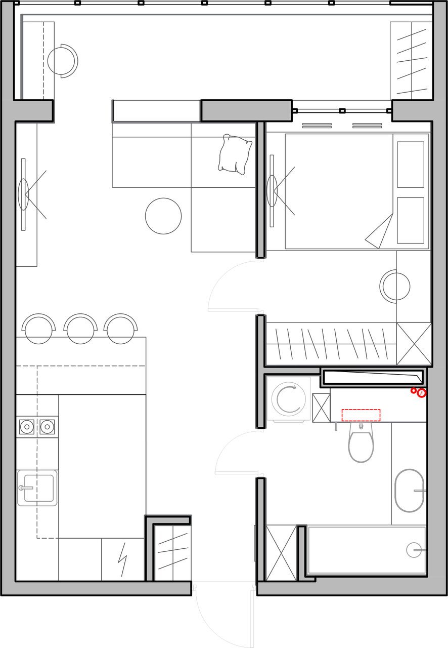 Планировка двухкомнатной квартиры 32 м² по ул. Шилкинская с расстановкой мебели
